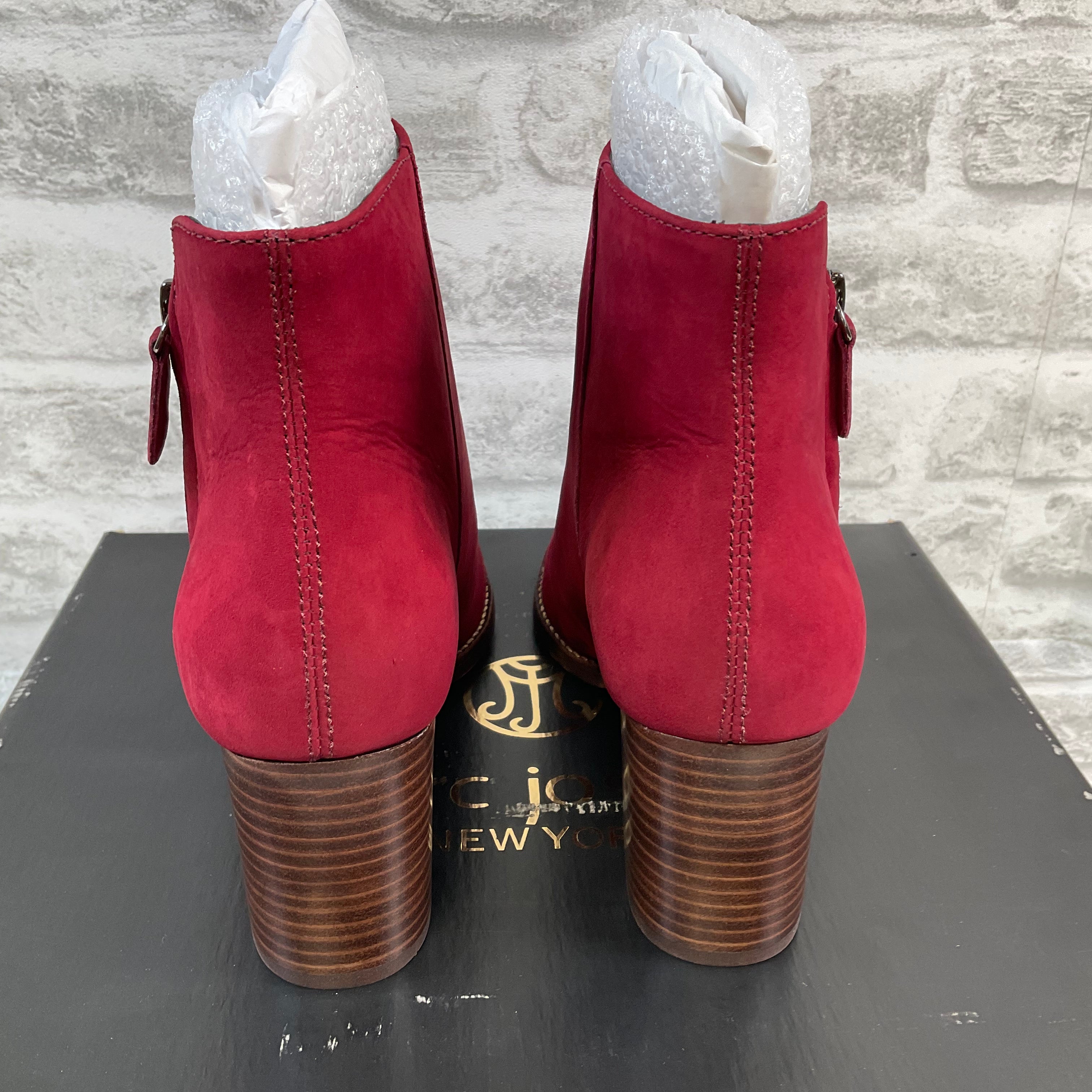 Marc Joseph New York Women's Leather Block Heel Ankle Boot, Size 7, Rouge Nubuck (7506122211566)